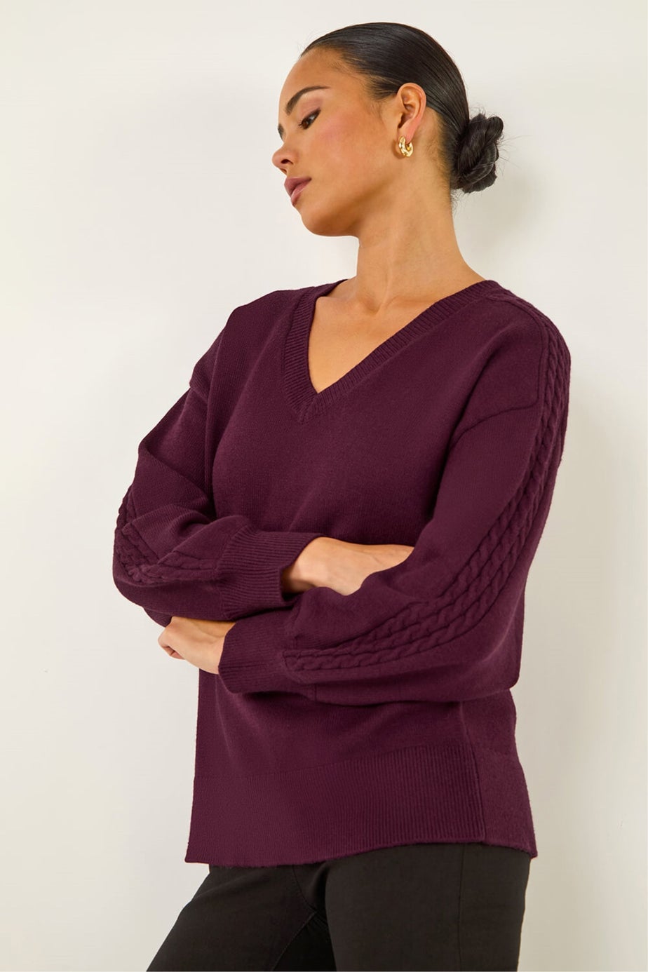Roman Plum Petite Contrast Sleeve Knit Jumper