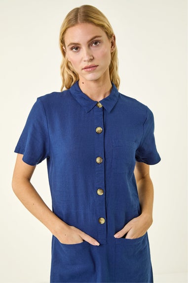 Roman Navy Buttoned Mini Shirt Dress
