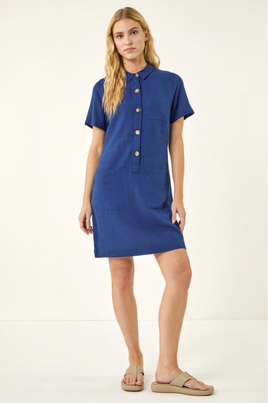 Roman Navy Buttoned Mini Shirt Dress