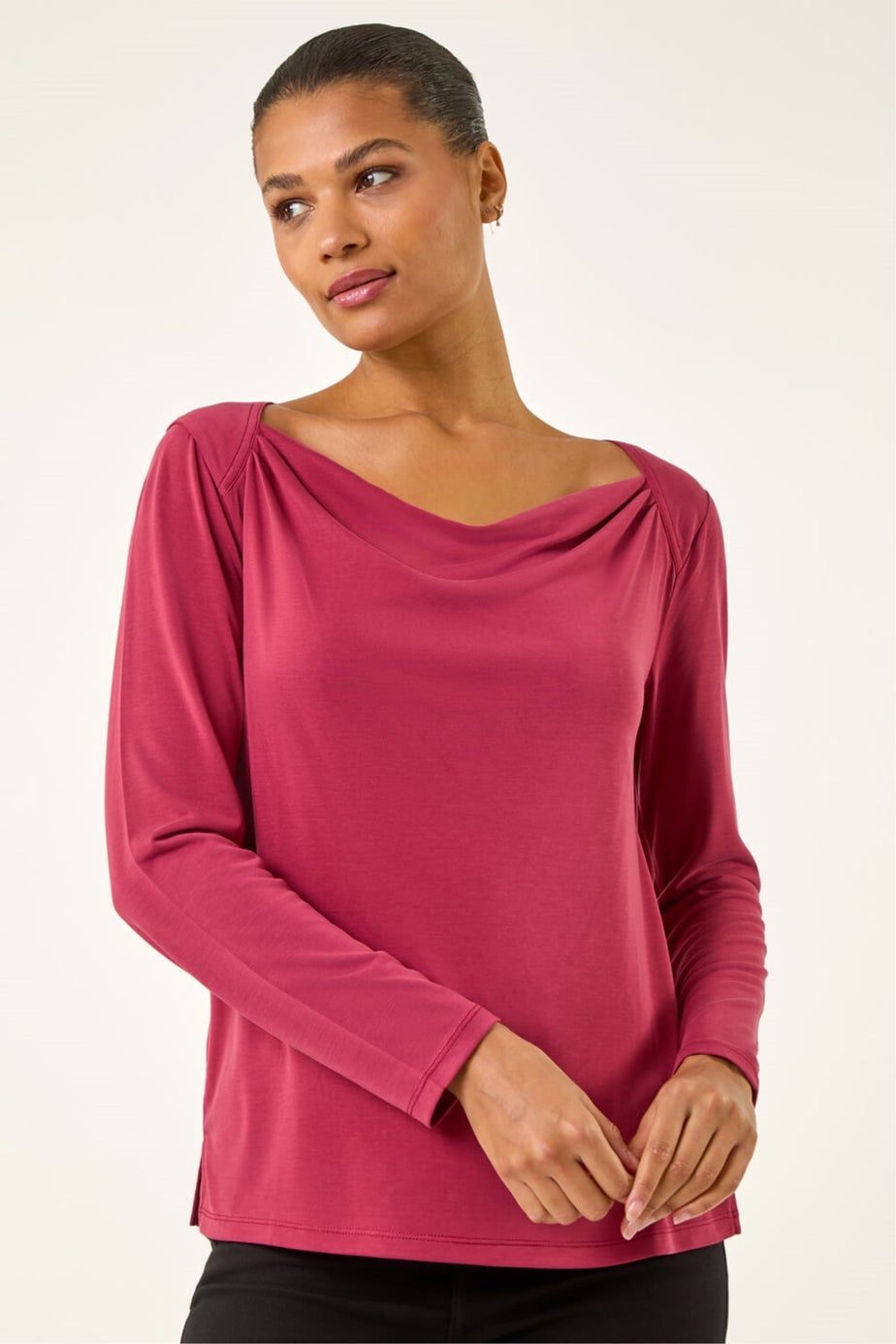 Roman Burgundy Cowl Neck Premium Stretch Top