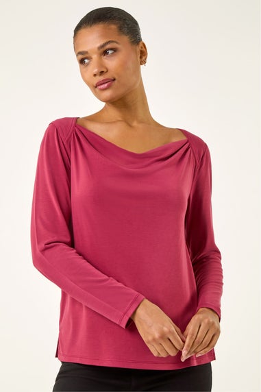 Roman Burgundy Cowl Neck Premium Stretch Top