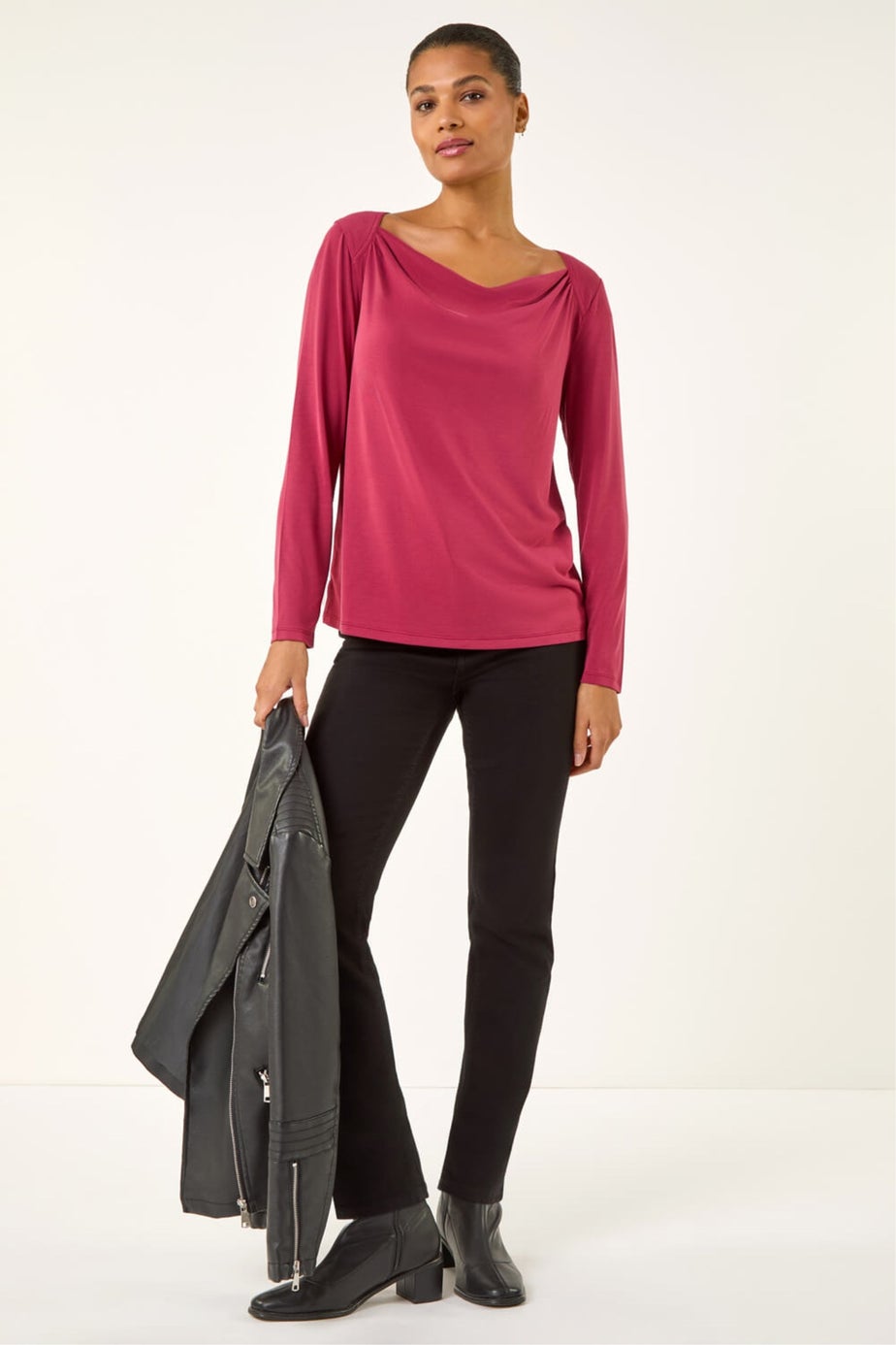 Roman Burgundy Cowl Neck Premium Stretch Top