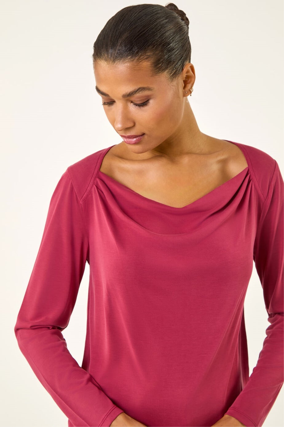 Roman Burgundy Cowl Neck Premium Stretch Top