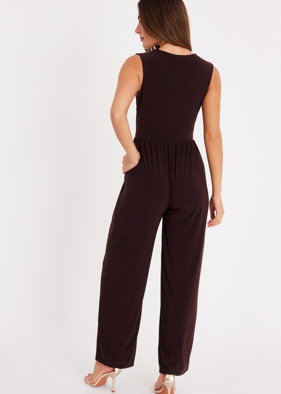 Quiz Brown Ruched Wide Leg Jumpsuit
