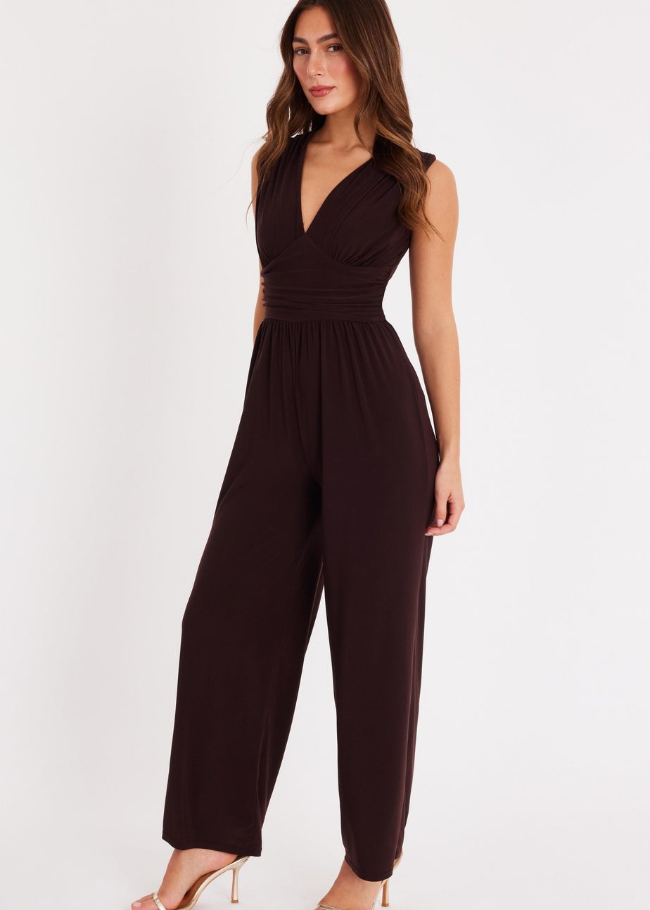 Quiz Brown Ruched Wide Leg Jumpsuit