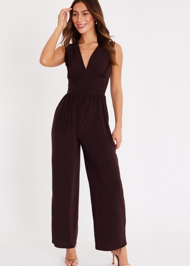 Quiz Brown Ruched Wide Leg Jumpsuit