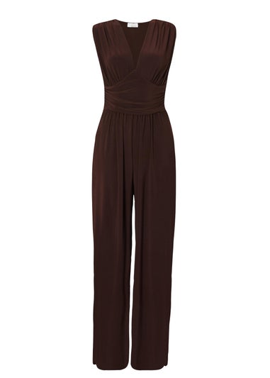 Quiz Brown Ruched Wide Leg Jumpsuit