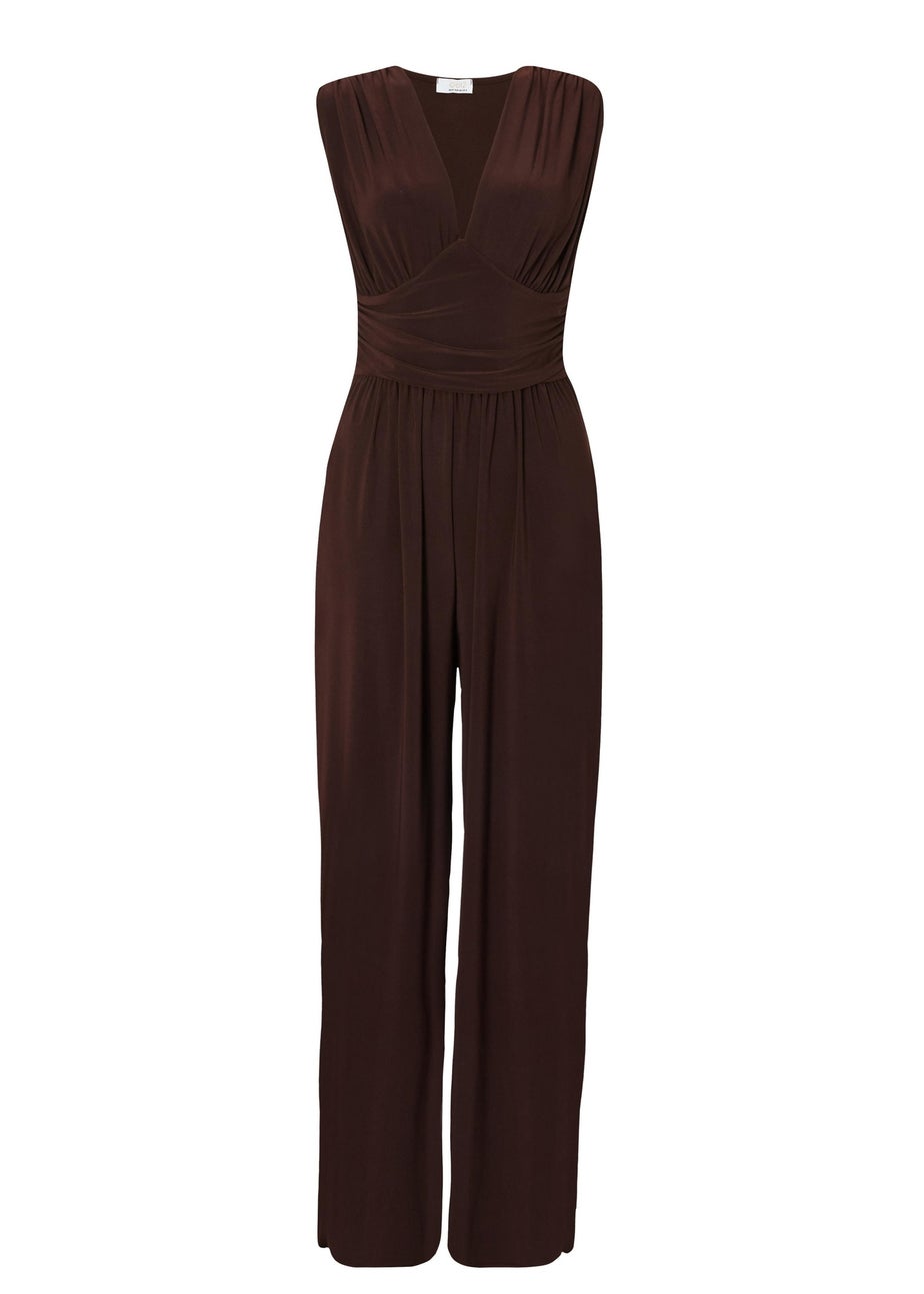 Quiz Brown Ruched Wide Leg Jumpsuit