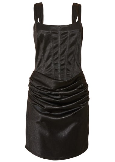 Quiz Black Satin Corset Draped Mini Dress