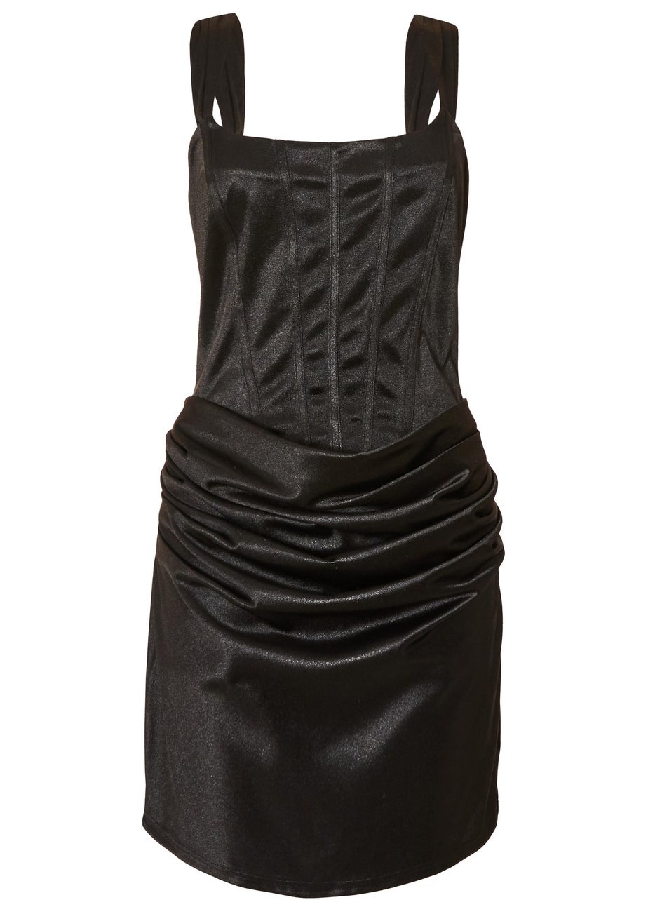 Quiz Black Satin Corset Draped Mini Dress