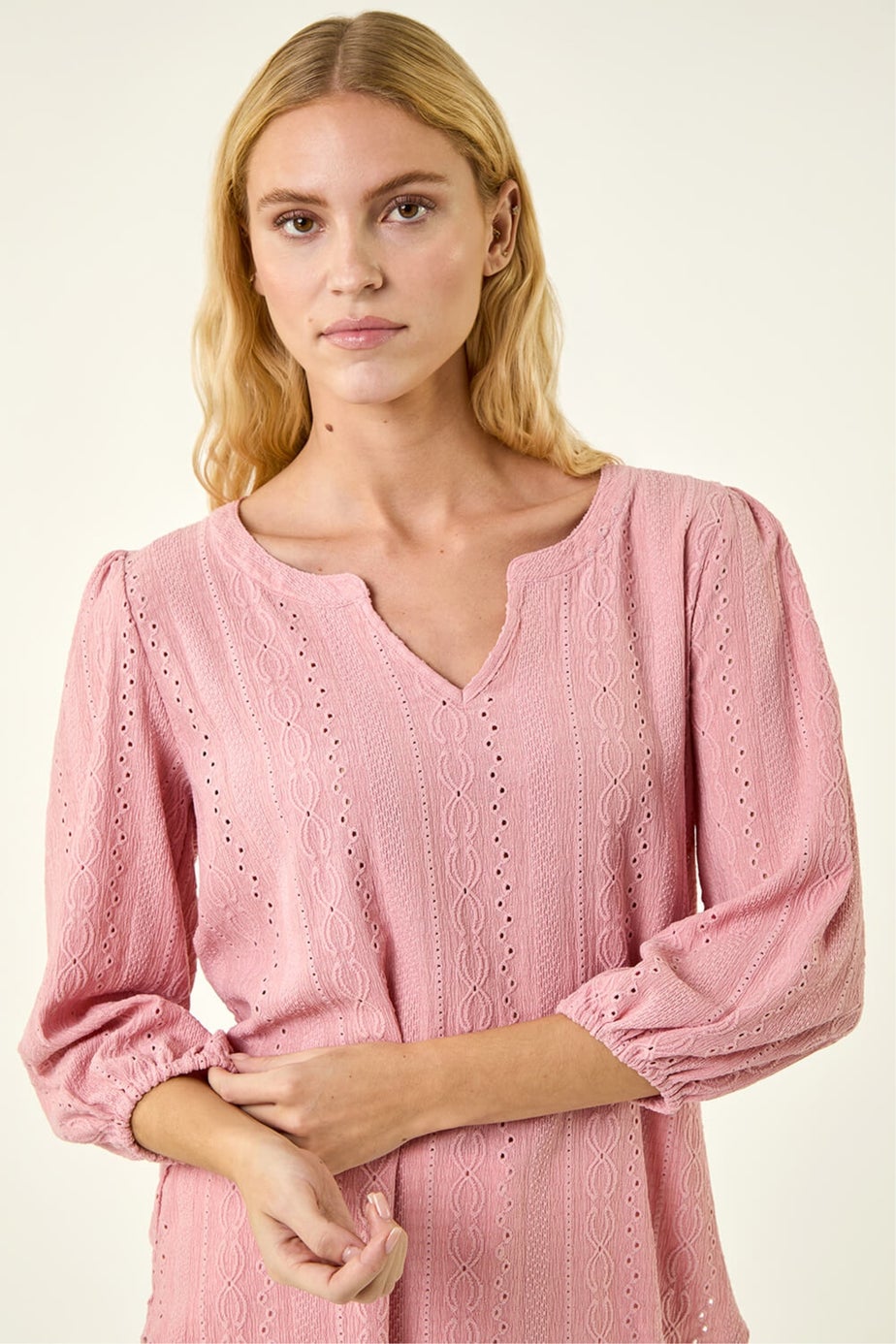 Roman Rose Broderie Detail Tunic Top