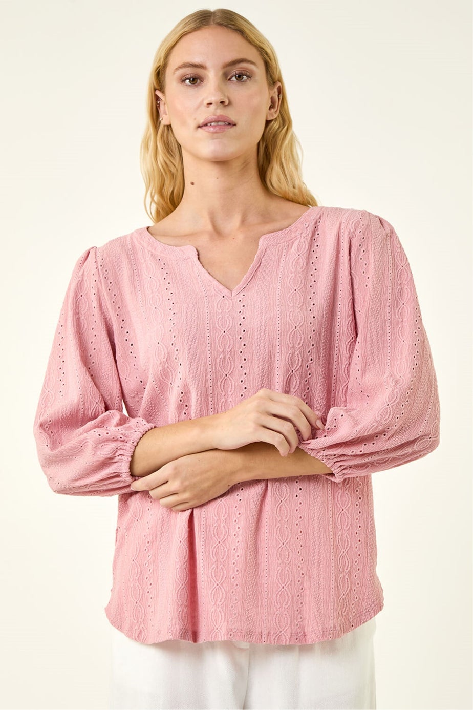 Roman Rose Broderie Detail Tunic Top