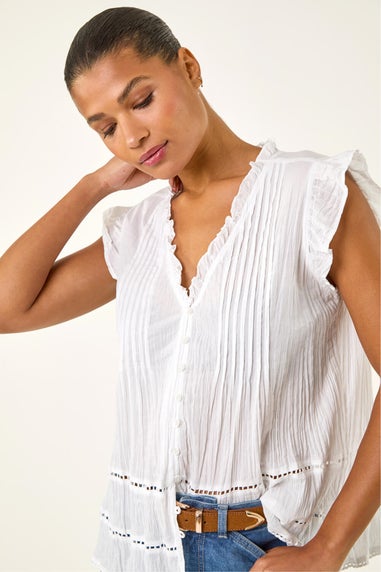 Roman Ivory Crinkle Frill Neck Blouse