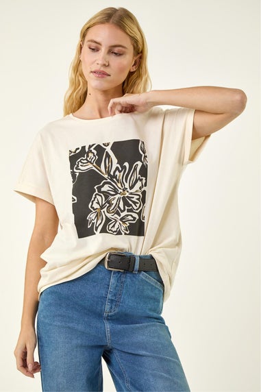 Roman Black Floral Print Tunic Top