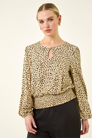 Roman Stone Petite Printed Shirred Band Top