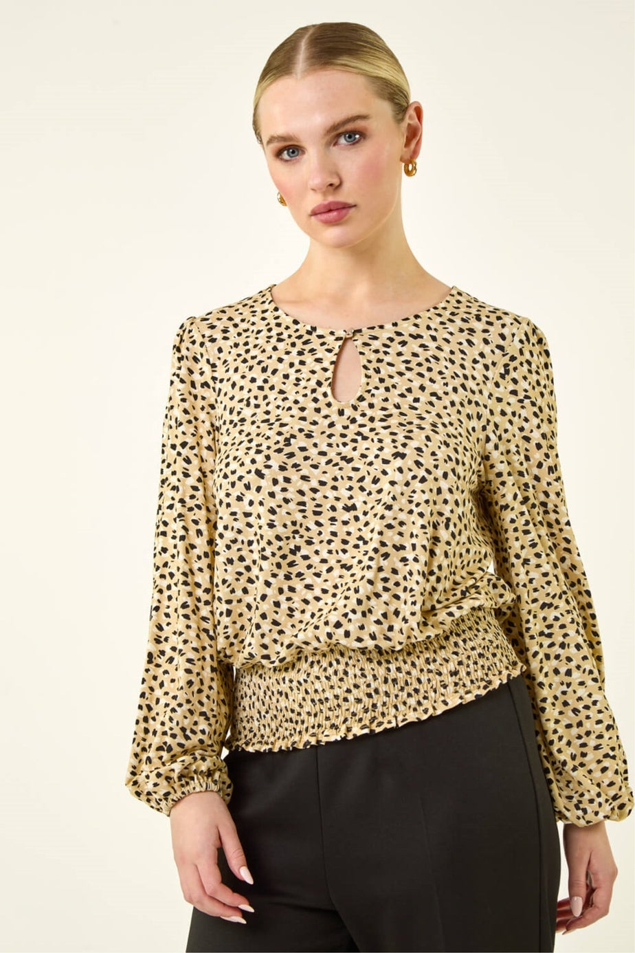 Roman Stone Petite Printed Shirred Band Top