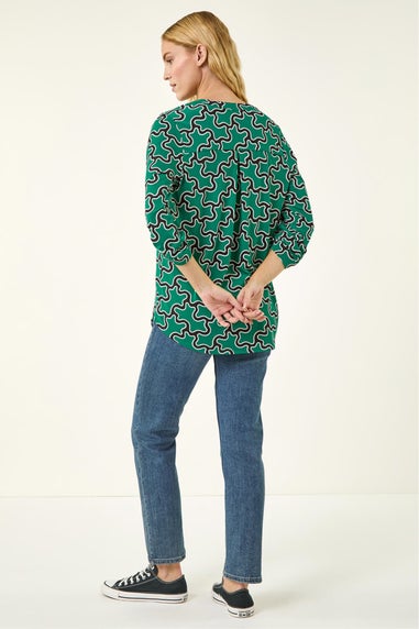 Roman Green Abstract Print Stretch Shirt