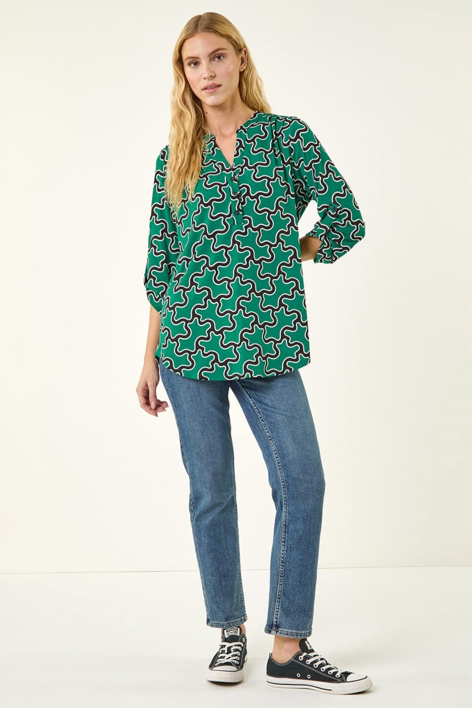 Roman Green Abstract Print Stretch Shirt
