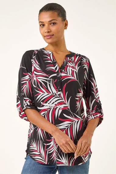Roman Red Textured Leaf Puff Print Shirt