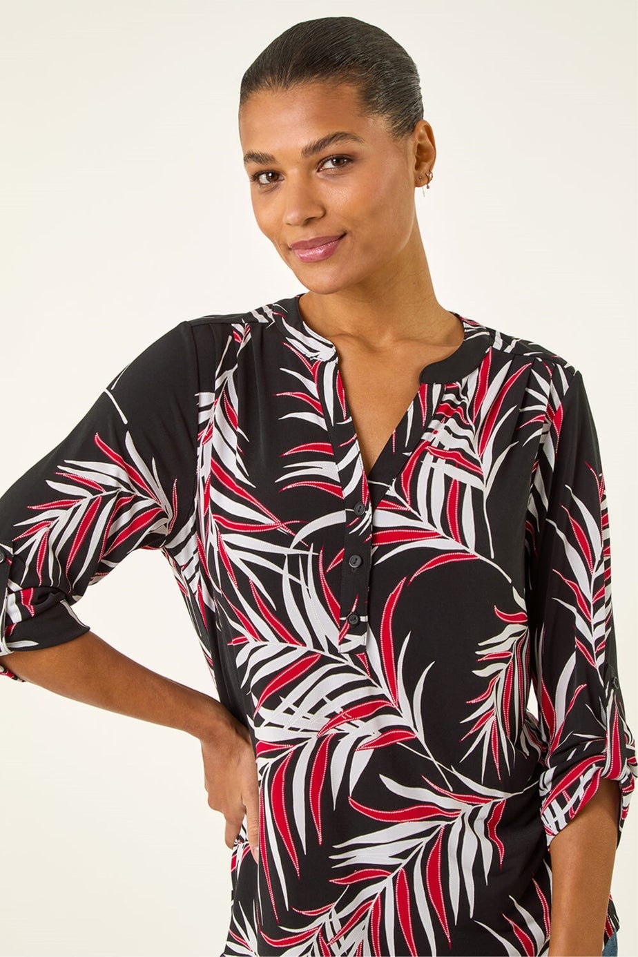 Roman Red Textured Leaf Puff Print Shirt