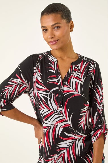 Roman Red Textured Leaf Puff Print Shirt