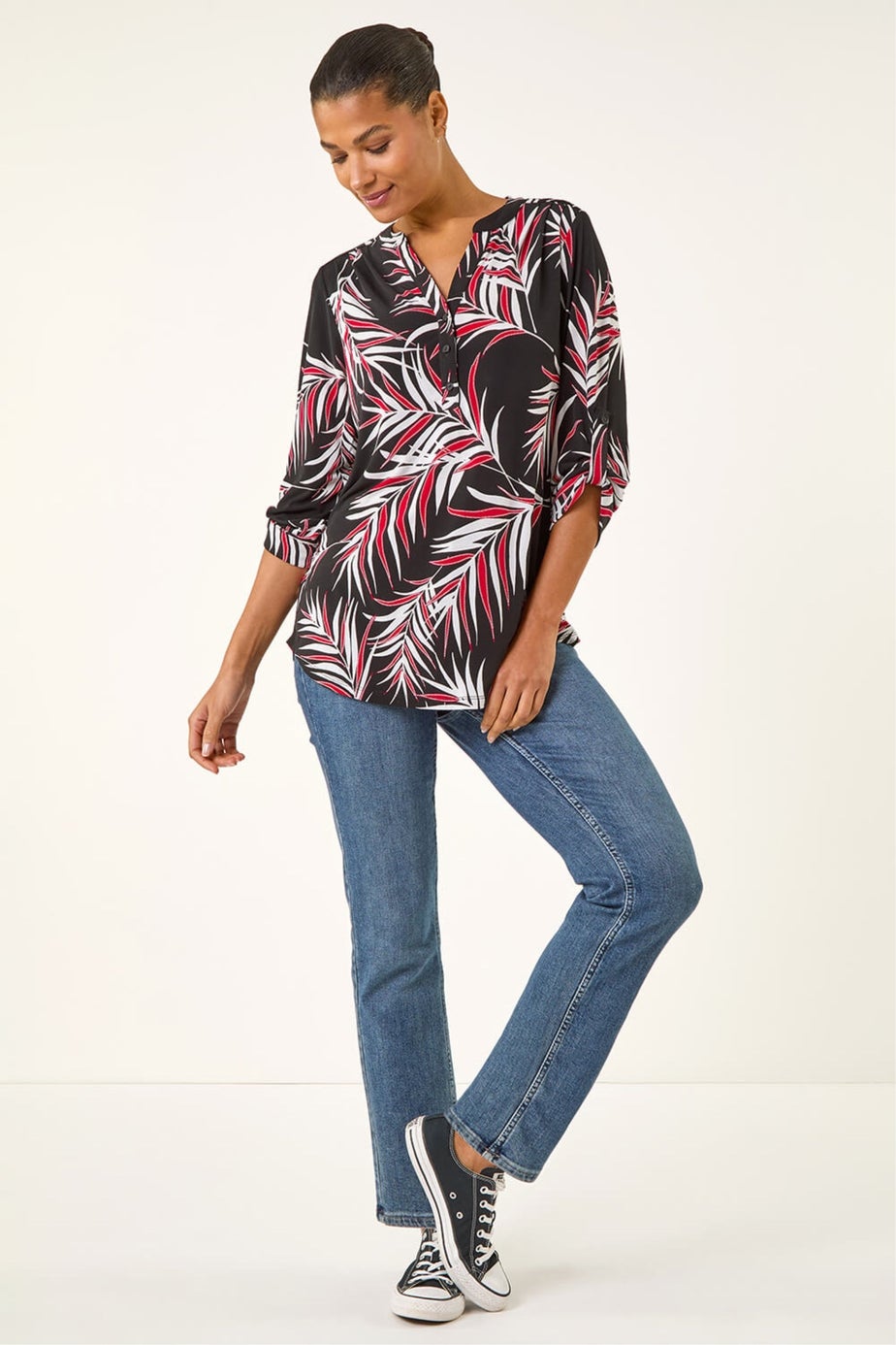Roman Red Textured Leaf Puff Print Shirt