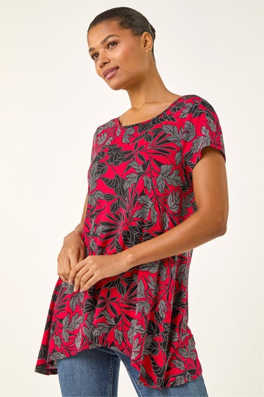 Roman Red Floral Print Hanky Hem Top