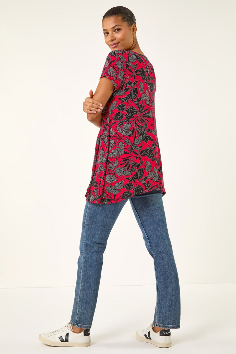 Roman Red Floral Print Hanky Hem Top