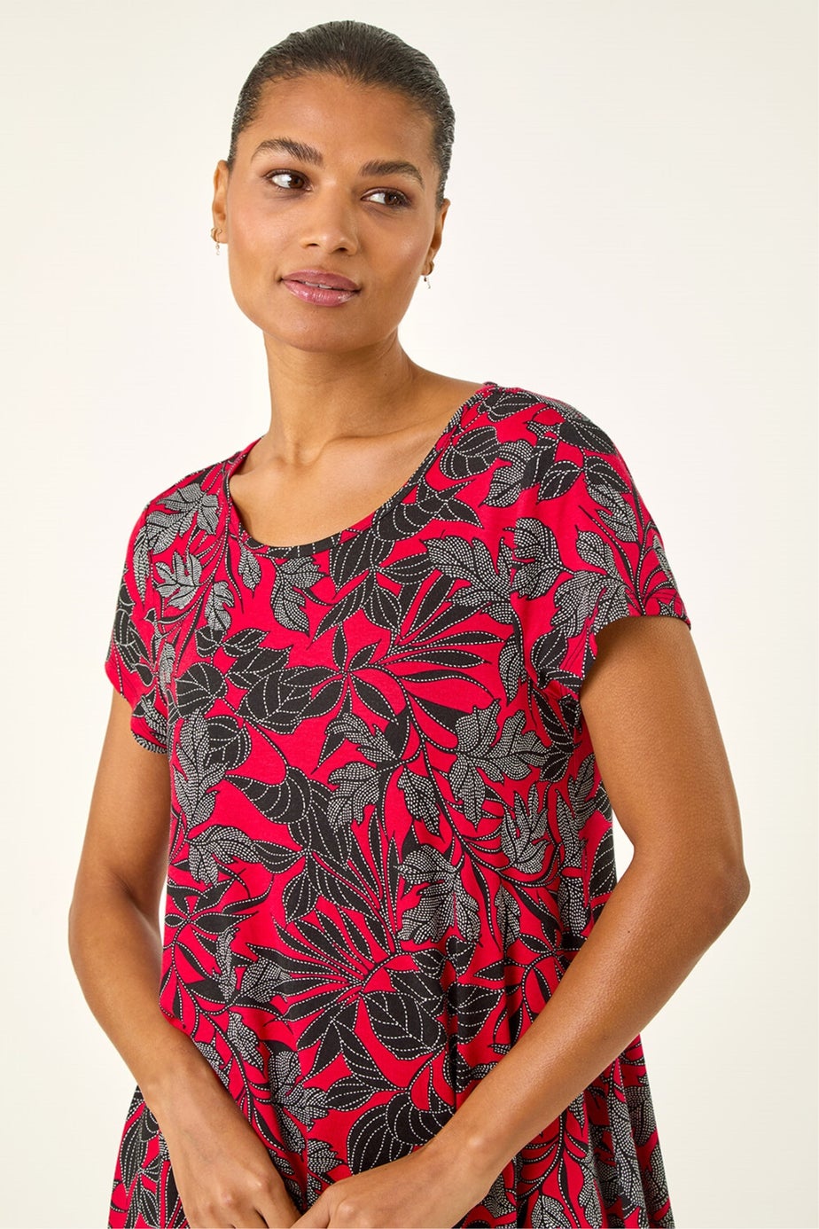 Roman Red Floral Print Hanky Hem Top