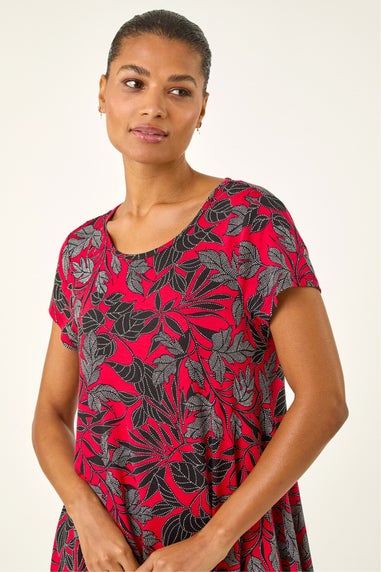 Roman Red Floral Print Hanky Hem Top