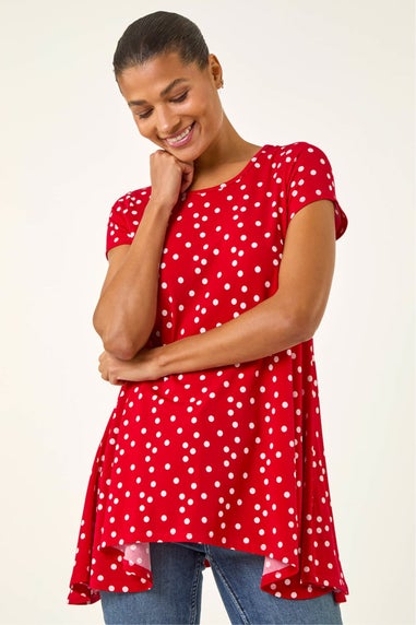 Roman Red Polka Dot Hanky Hem Top