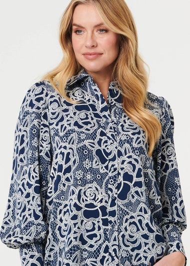 Izabel London Navy Floral Abstract Long Sleeve Shirt