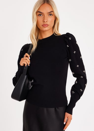 Quiz Black Pearl Sleeve Jumper