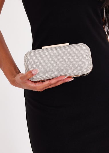 Quiz Silver Diamantine Box Bag
