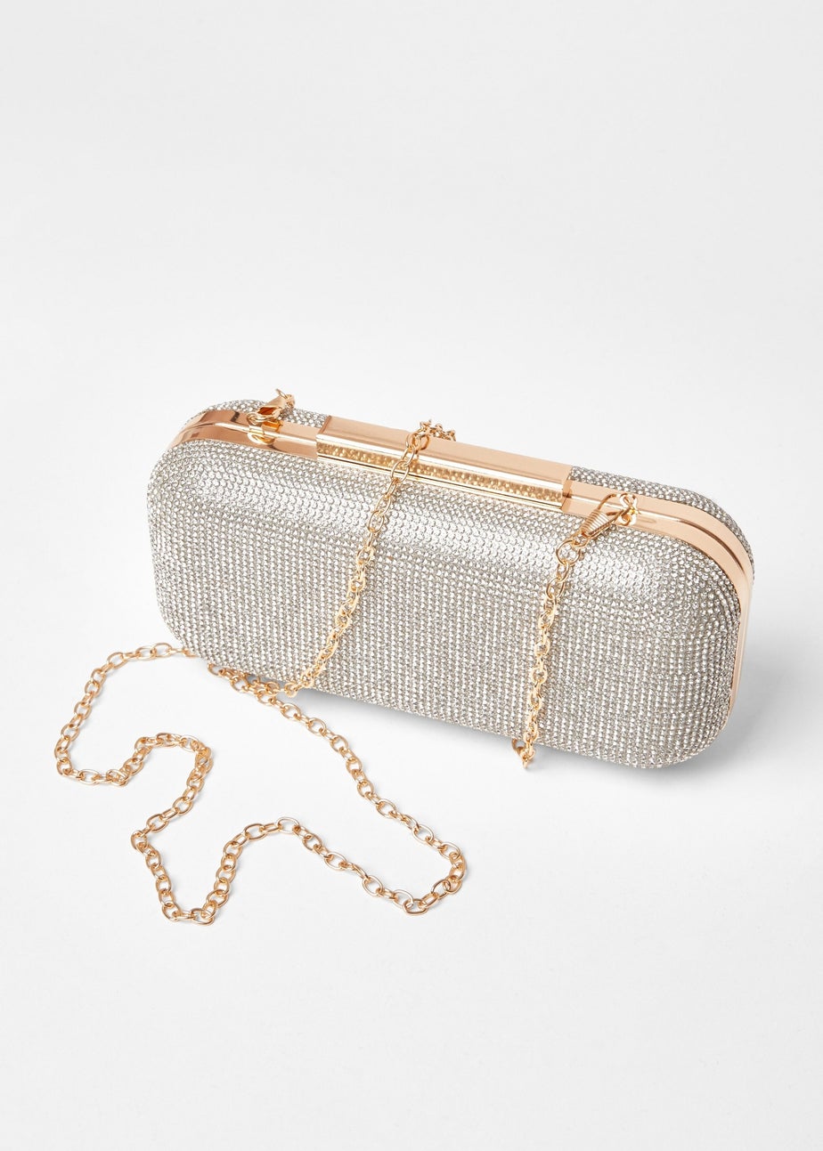 Quiz Silver Diamantine Box Bag
