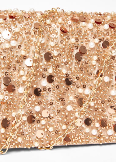 Quiz Natural Sequin Embellished Clutch Bag