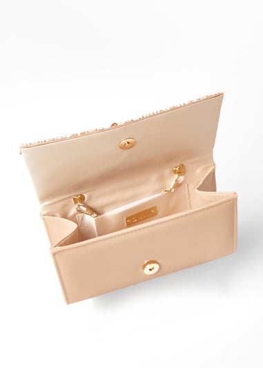 Quiz Natural Sequin Embellished Clutch Bag