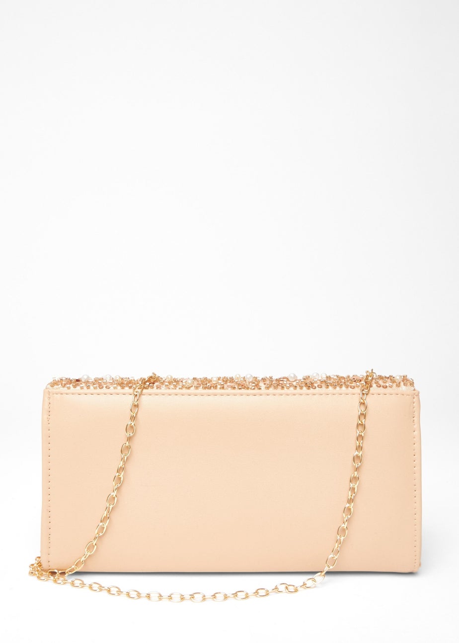 Quiz Natural Sequin Embellished Clutch Bag