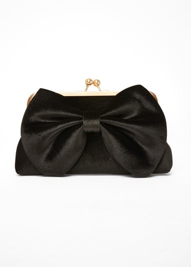 Quiz Black Velvet Bow Clutch Bag