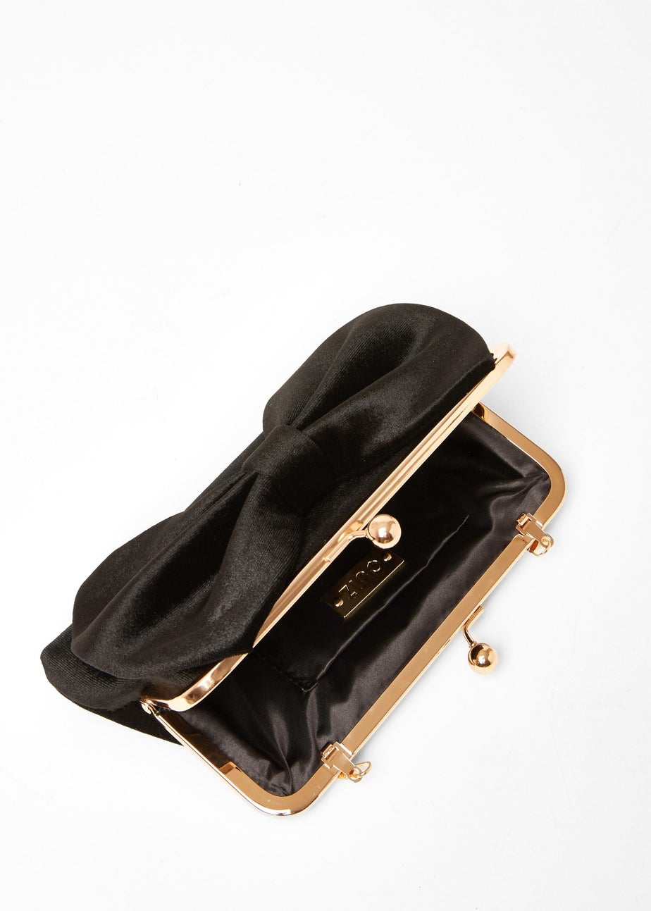 Quiz Black Velvet Bow Clutch Bag
