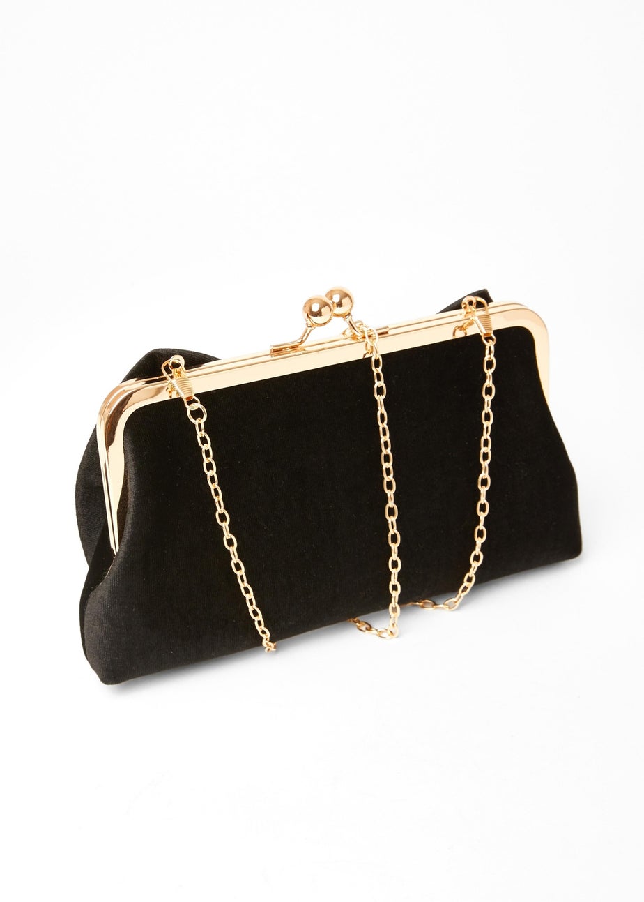 Quiz Black Velvet Bow Clutch Bag