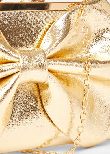 Quiz Gold Bow Clutch Bag