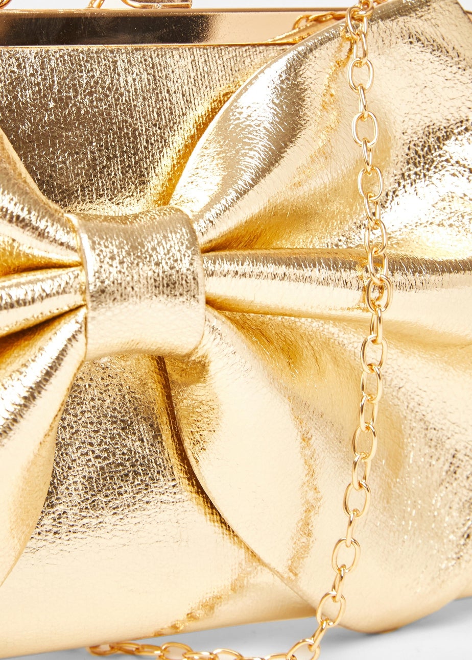 Quiz Gold Bow Clutch Bag