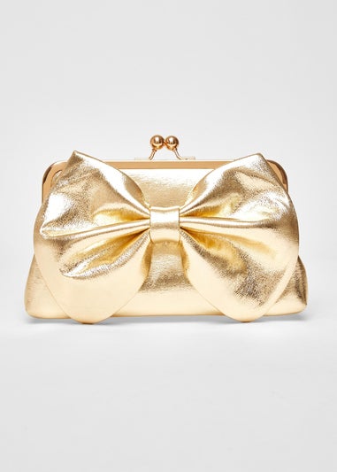 Quiz Gold Bow Clutch Bag