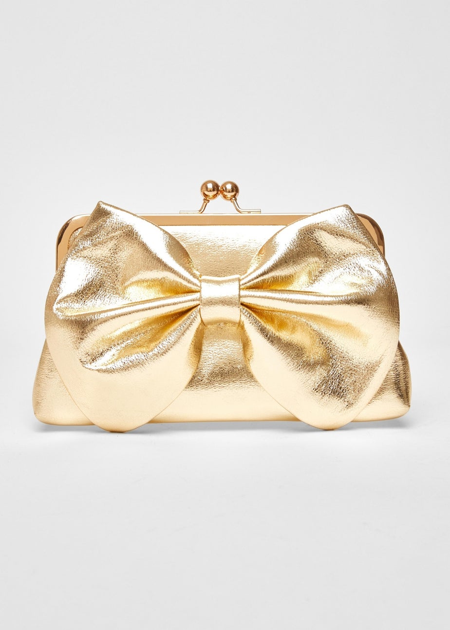 Quiz Gold Bow Clutch Bag