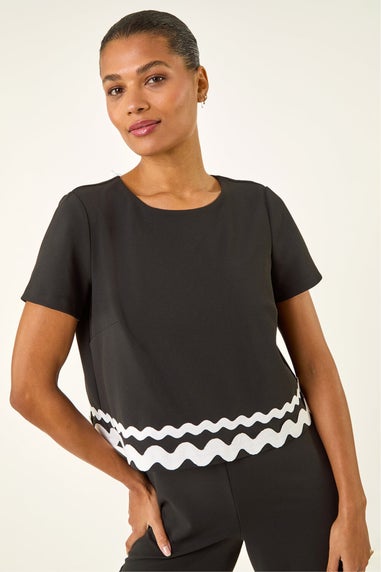 Roman Black Ric Rac Trim Stretch Jumpsuit