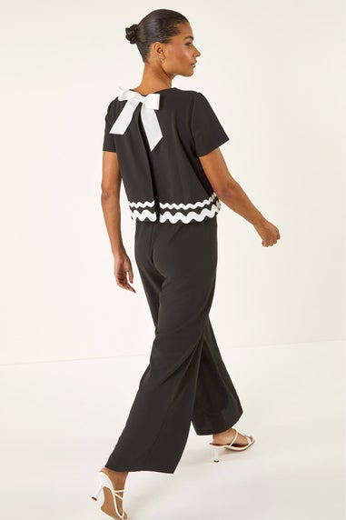 Roman Black Ric Rac Trim Stretch Jumpsuit