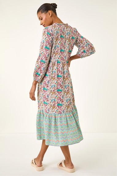 Roman Teal Tie Front Frill Midi Dress