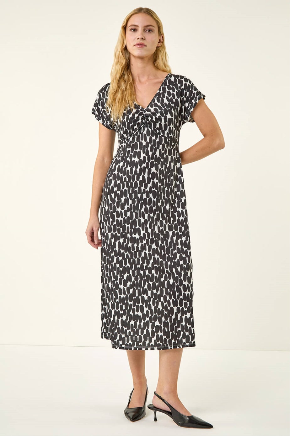 Roman Black Abstract Spot Print Back Detail Dress