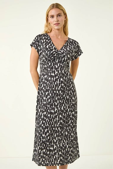 Roman Black Abstract Spot Print Back Detail Dress